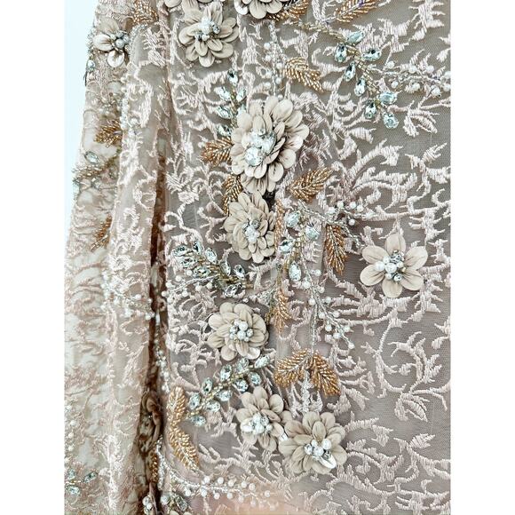 Mac Duggal 11121 Mocha Embellished Long Sleeve Illusion A-Line Gown Size 6 - Picture 8 of 10